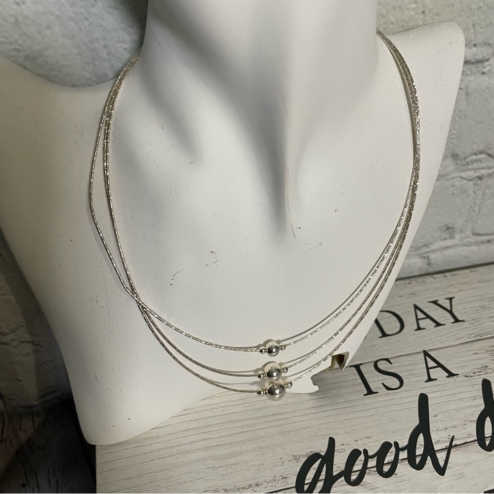 Silver Three Cord String Necklace with Decorative Balls Fashion